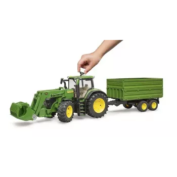 Traktor BRUDER John Deere 7R 350 esilaaduri ja tandemteljega kallurhaagisega, plastik, vanus 3+