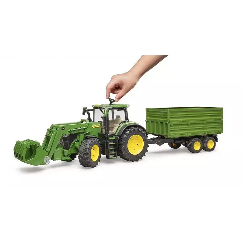 Traktor BRUDER John Deere 7R 350 esilaaduri ja tandemteljega kallurhaagisega, plastik, vanus 3+