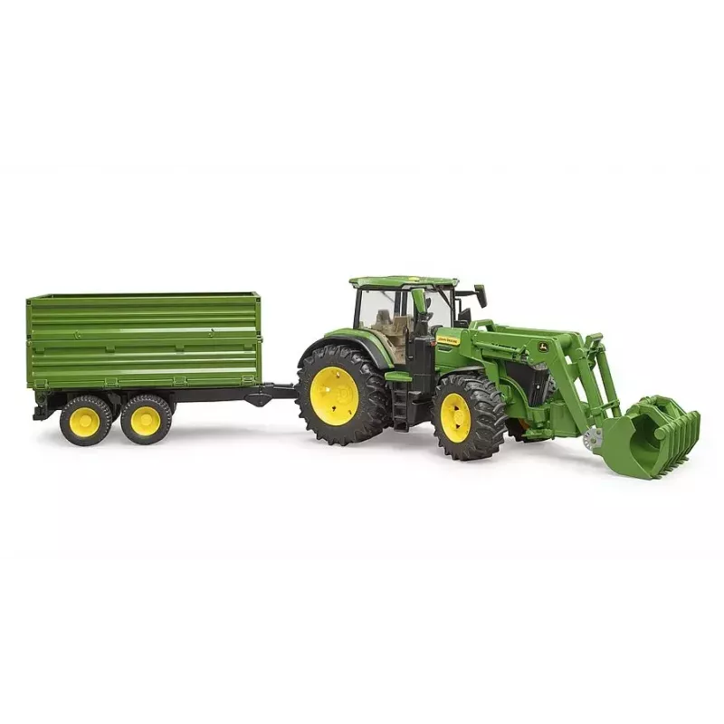 Traktor BRUDER John Deere 7R 350 esilaaduri ja tandemteljega kallurhaagisega, plastik, vanus 3+