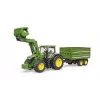 Traktor BRUDER John Deere 7R 350 esilaaduri ja tandemteljega kallurhaagisega, plastik, vanus 3+