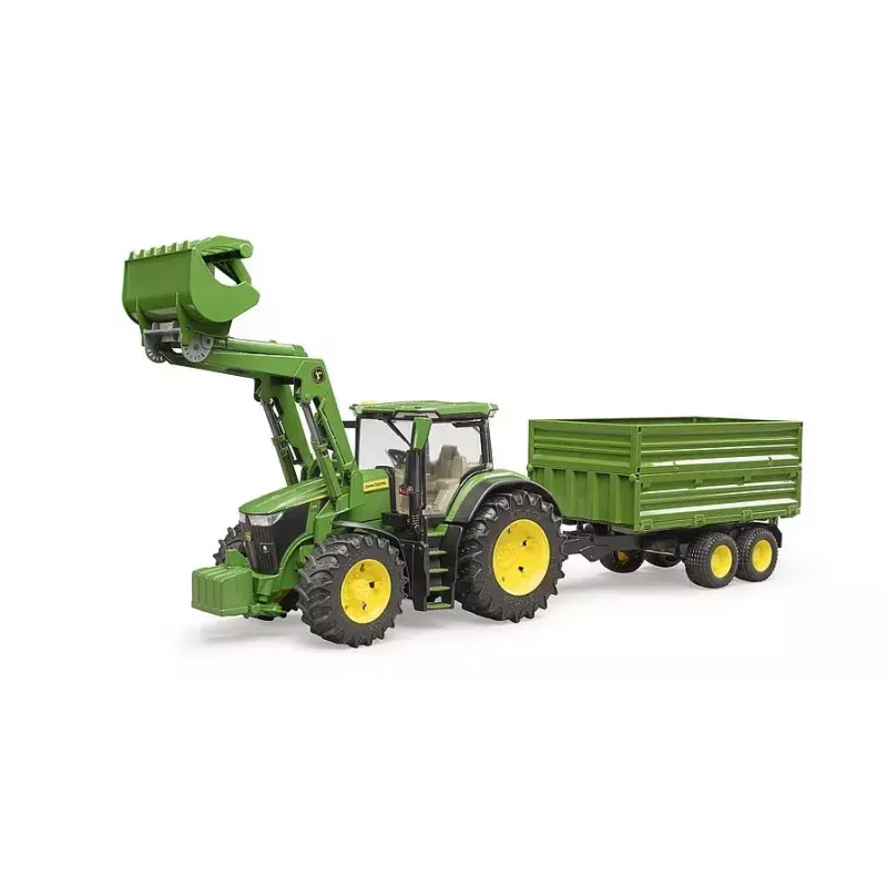 Traktor BRUDER John Deere 7R 350 esilaaduri ja tandemteljega kallurhaagisega, plastik, vanus 3+