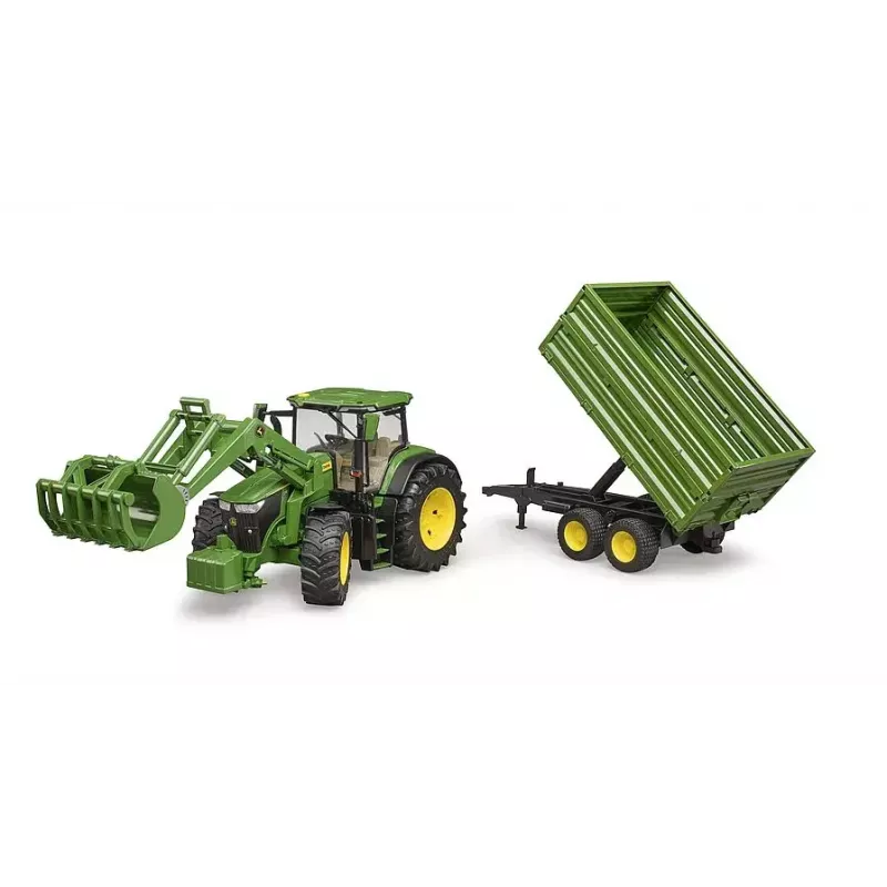 Traktor BRUDER John Deere 7R 350 esilaaduri ja tandemteljega kallurhaagisega, plastik, vanus 3+