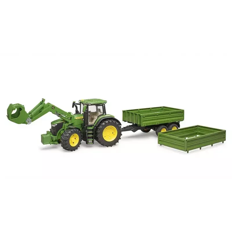 Traktor BRUDER John Deere 7R 350 esilaaduri ja tandemteljega kallurhaagisega, plastik, vanus 3+