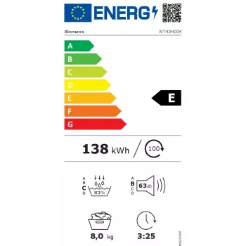 Siemens iQ300 WT43H004 pesukuivati Eraldiseisev Eestlaetav 8 kg Valge