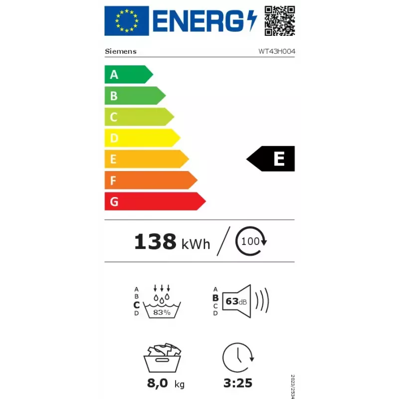 Siemens iQ300 WT43H004 pesukuivati Eraldiseisev Eestlaetav 8 kg Valge