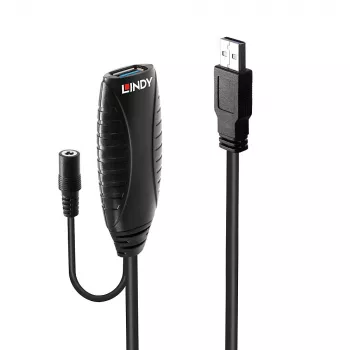 Lindy 10m USB 3.0 aktiivne pikendus, 10 m, USB A, USB A, USB 3.2 Gen 1 (3.1 Gen 1), 5 Gbit/s, Must