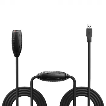 Lindy 10m USB 3.0 aktiivne pikendus, 10 m, USB A, USB A, USB 3.2 Gen 1 (3.1 Gen 1), 5 Gbit/s, Must