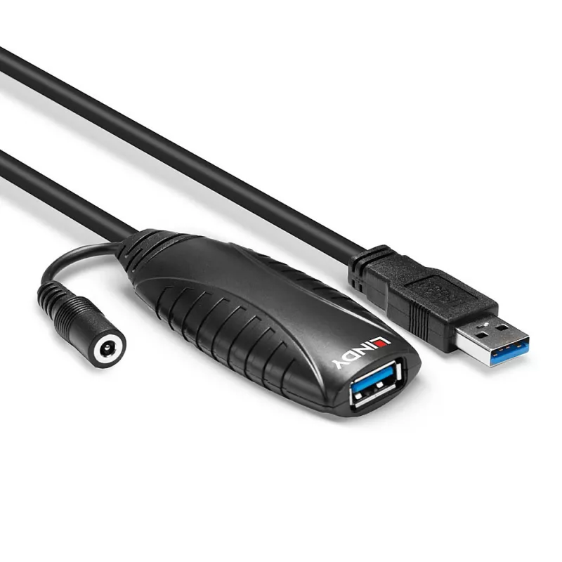 Lindy 10m USB 3.0 aktiivne pikendus, 10 m, USB A, USB A, USB 3.2 Gen 1 (3.1 Gen 1), 5 Gbit/s, Must