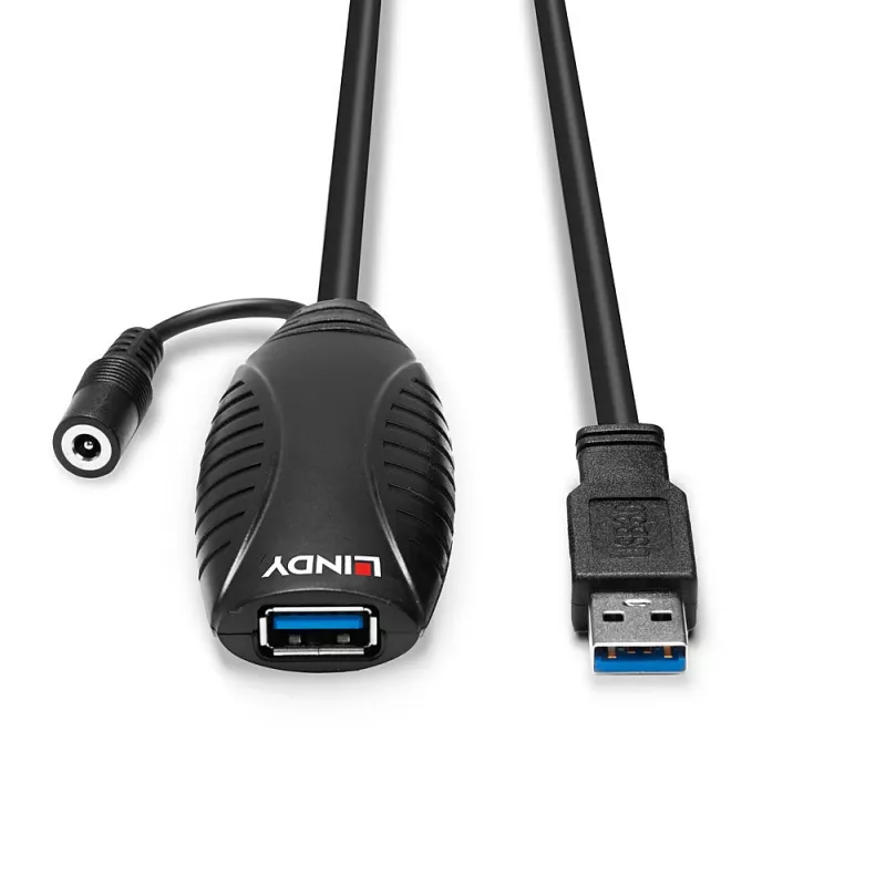 Lindy 10m USB 3.0 aktiivne pikendus, 10 m, USB A, USB A, USB 3.2 Gen 1 (3.1 Gen 1), 5 Gbit/s, Must