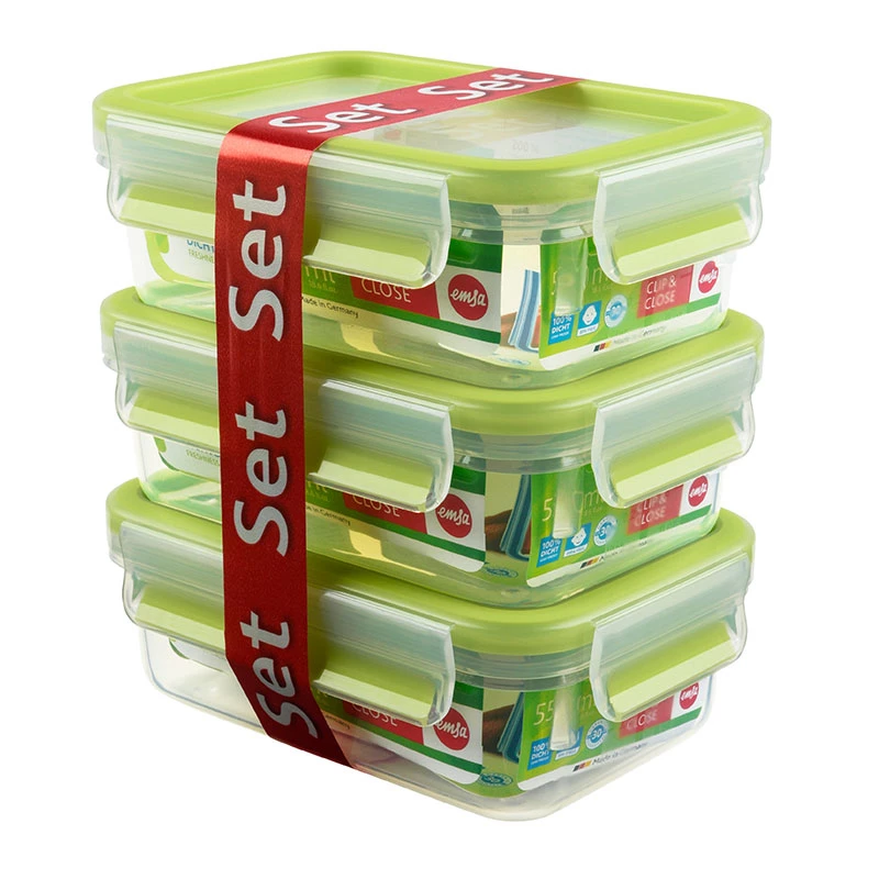 EMSA 508570 toidu säilituskonteiner Ristkülikukujuline karp 0,55 L Läbipaistev 3 tk