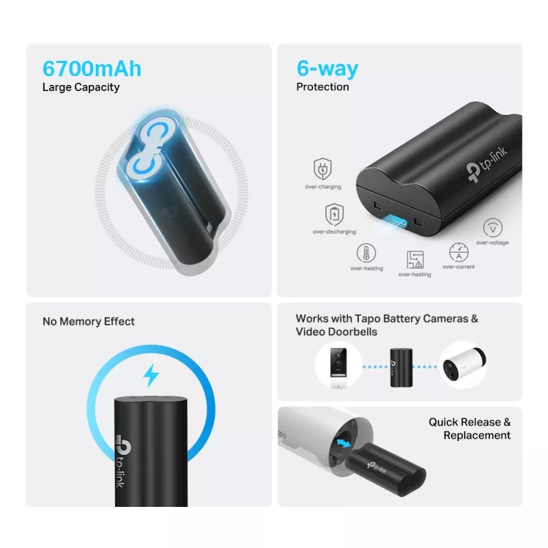 TP-Link Tapo akupakk, Aku, Universaalne, TP-Link, Must, Tapo C420, Tapo C400, Tapo D230, Liitium