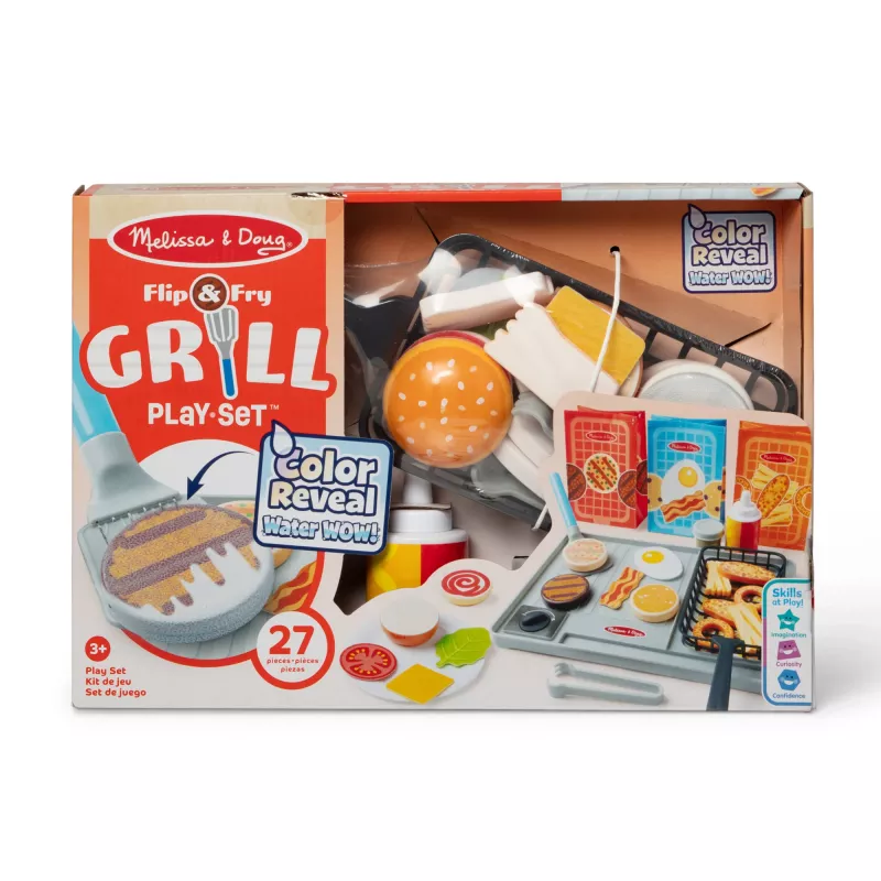 Melissa & Doug Flip & Fry Grill mängukomplekt Water WOW värvimuutva mängutoiduga, eelkooliealine mänguasi, vanusele 3+