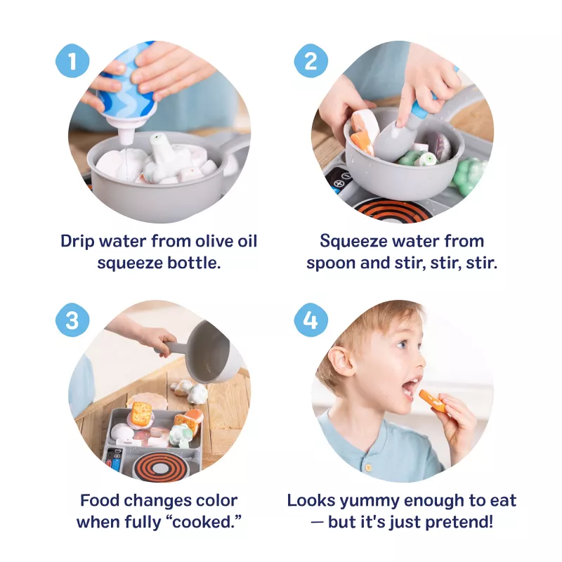 Melissa & Doug Simmer & Stir Stovetop Play Set koos Water WOW värvimuutva mängutoiduga, eelkooliealine mänguasi, vanusele 3+