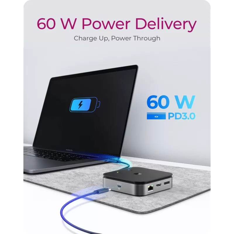 ICY BOX 7-in-1 USB4® dokkimisjaam kahe video väljundiga, juhtmega, USB4, 60 W, 3.5 mm, 10,100,1000 Mbit/s, antratsiit
