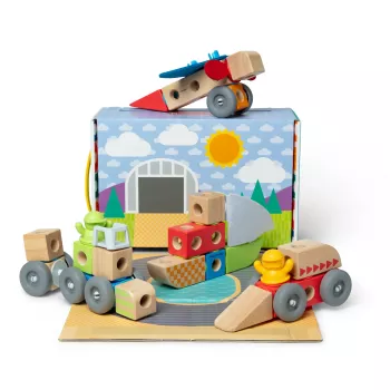 Puidust ühendatavate sõidukite ehituskomplekt Melissa & Doug Blockables, 54 tk, ühendatav, FSC-sertifikaadiga
