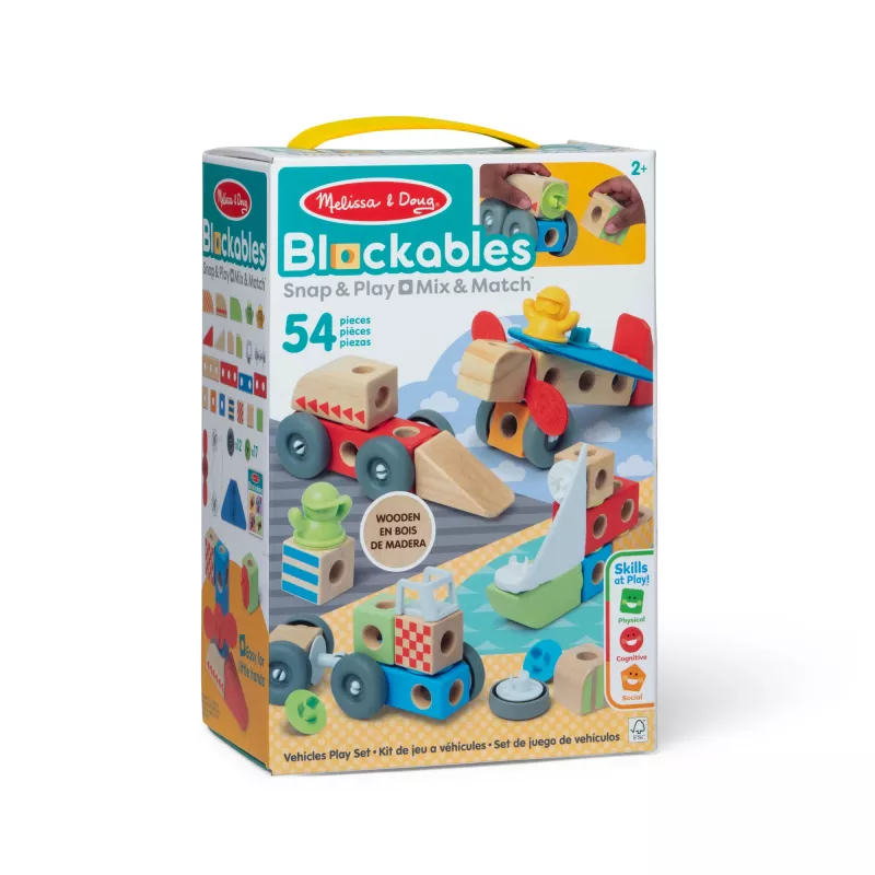 Puidust ühendatavate sõidukite ehituskomplekt Melissa & Doug Blockables, 54 tk, ühendatav, FSC-sertifikaadiga