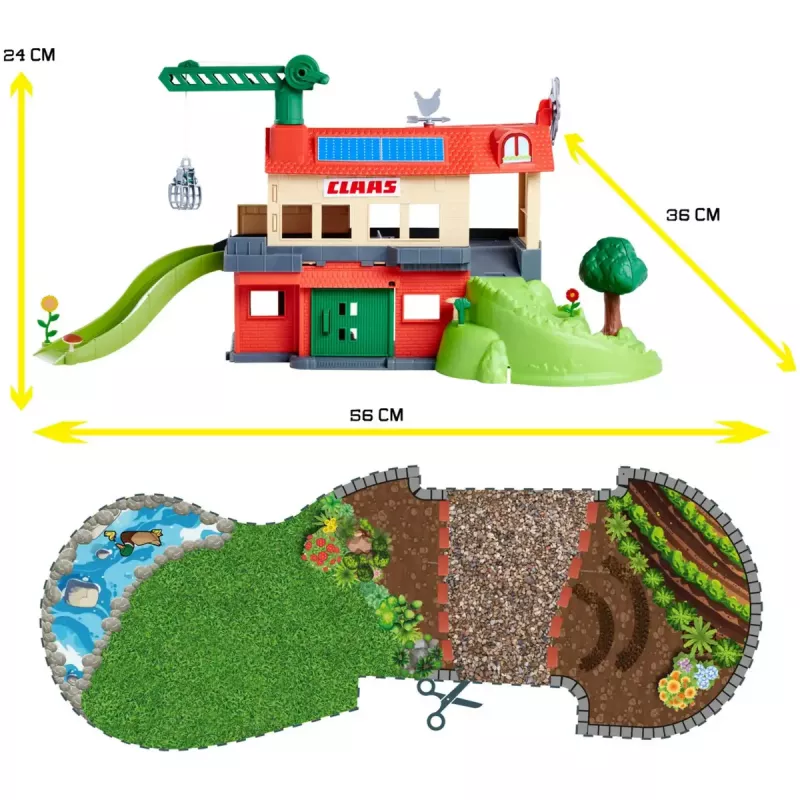 Mängukomplekt Simba‑Dickie Majorette CLAAS Farm Playset — mänguhooned, taluteemaline mängukomplekt