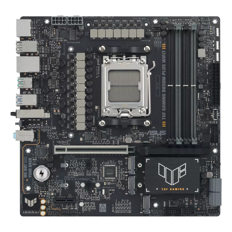 Emaplaat ASUS TUF GAMING B850M-PLUS WIFI7 micro ATX, AMD B850, Socket AM5, DDR5, 4 DIMM, 256GB, Wi‑Fi 7, 2.5Gb LAN