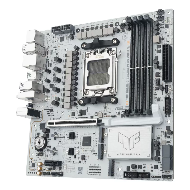 Emaplaat ASUS TUF GAMING B850M-PLUS WIFI7 W, AMD B850, Socket AM5, micro ATX, DDR5, 4×DIMM, kuni 256 GB, Wi‑Fi 7, 2.5Gb Ethernet