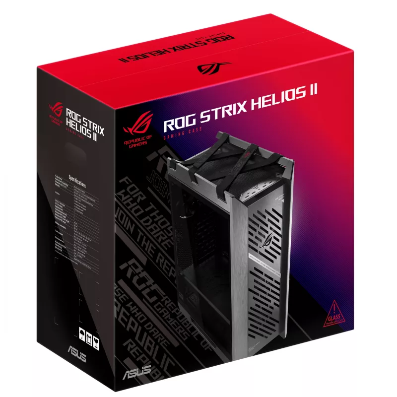 Arvuti korpus ASUS ROG Strix Helios II Midi Tower — ATX/Midi Tower, karastatud klaas, 420 mm GPU, 3x140 mm esiventilaatorid, USB-C