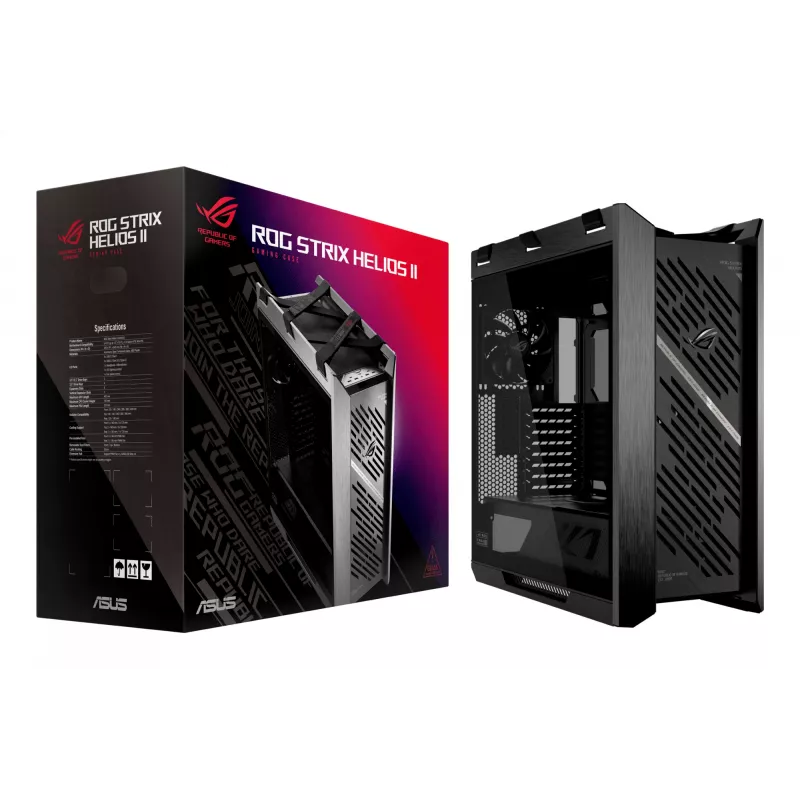 Arvuti korpus ASUS ROG Strix Helios II Midi Tower — ATX/Midi Tower, karastatud klaas, 420 mm GPU, 3x140 mm esiventilaatorid, USB-C