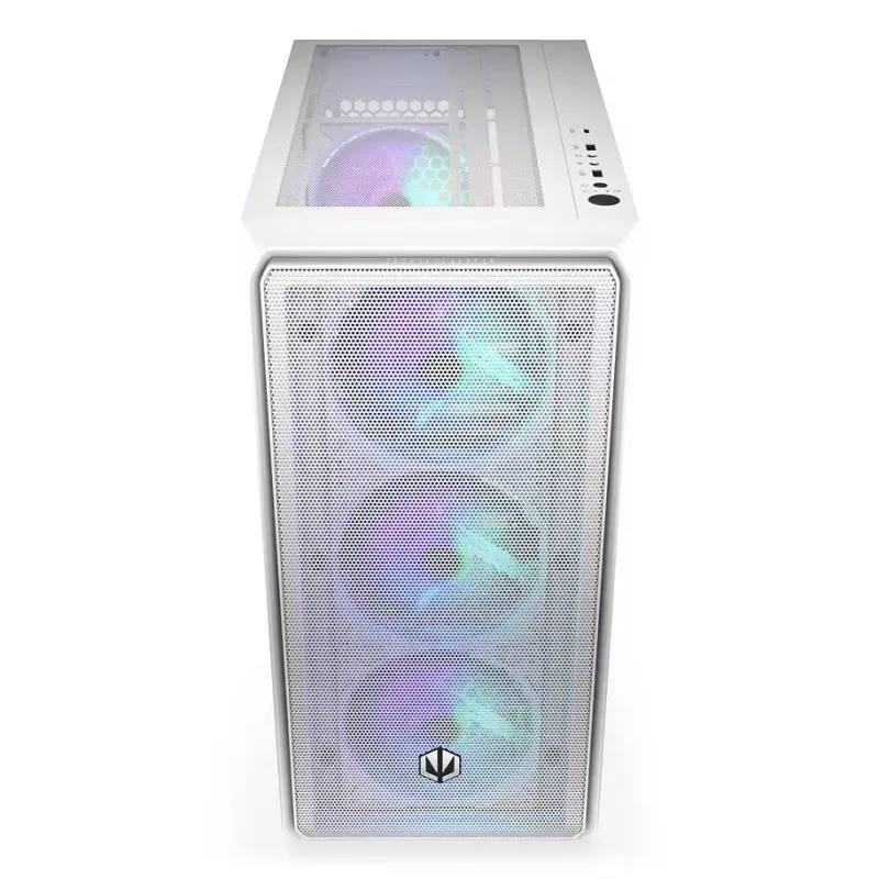 PC Midi Torn korpus ENDORFY ARX 500 ARGB Valge — karastatud klaas, toetab ATX/Micro-ATX/Mini-ITX, 3x140mm ees + 1x140mm taga, 1×3,5-tolline + 6×2,5-tollist pesa