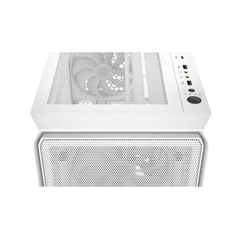 PC Midi Torn korpus ENDORFY ARX 500 ARGB Valge — karastatud klaas, toetab ATX/Micro-ATX/Mini-ITX, 3x140mm ees + 1x140mm taga, 1×3,5-tolline + 6×2,5-tollist pesa