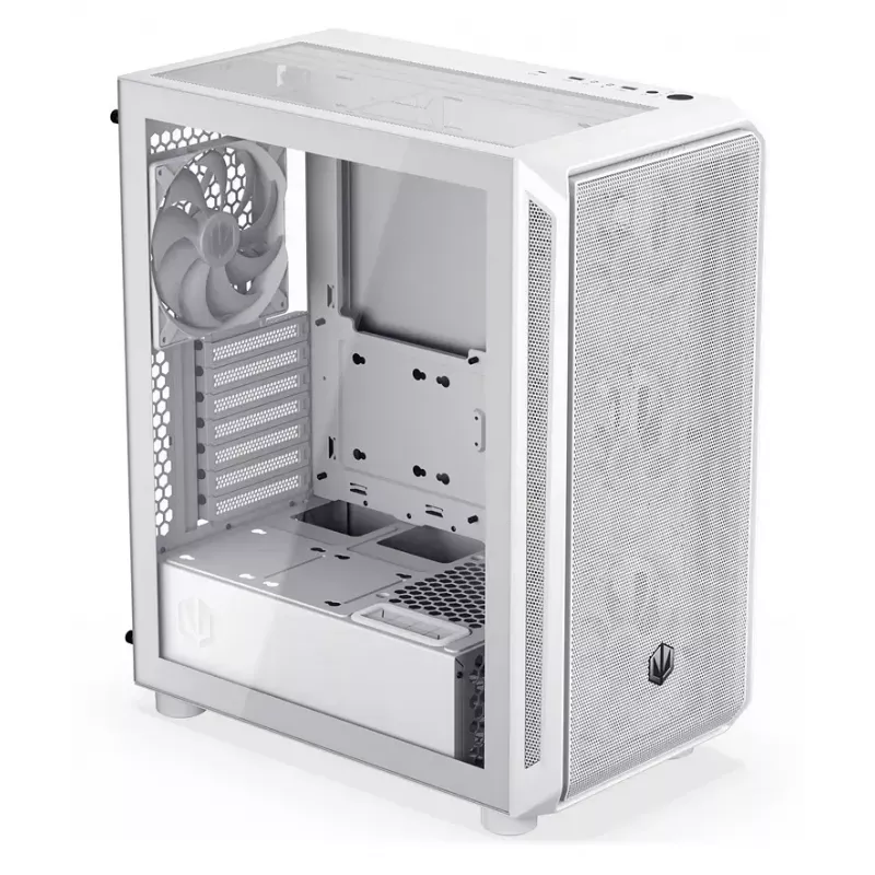 PC Midi Torn korpus ENDORFY ARX 500 ARGB Valge — karastatud klaas, toetab ATX/Micro-ATX/Mini-ITX, 3x140mm ees + 1x140mm taga, 1×3,5-tolline + 6×2,5-tollist pesa