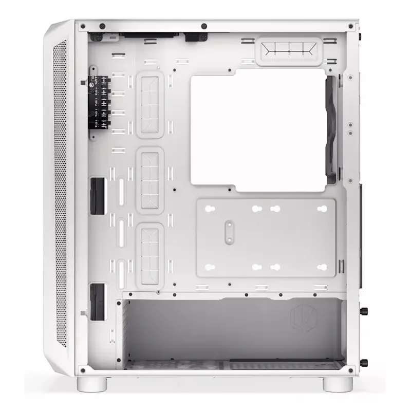 PC Midi Torn korpus ENDORFY ARX 500 ARGB Valge — karastatud klaas, toetab ATX/Micro-ATX/Mini-ITX, 3x140mm ees + 1x140mm taga, 1×3,5-tolline + 6×2,5-tollist pesa