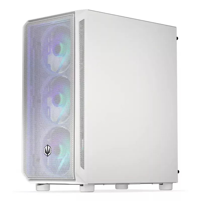 PC Midi Torn korpus ENDORFY ARX 500 ARGB Valge — karastatud klaas, toetab ATX/Micro-ATX/Mini-ITX, 3x140mm ees + 1x140mm taga, 1×3,5-tolline + 6×2,5-tollist pesa