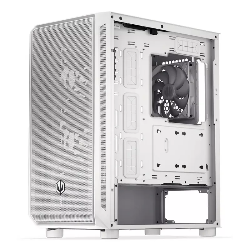 PC Midi Torn korpus ENDORFY ARX 500 ARGB Valge — karastatud klaas, toetab ATX/Micro-ATX/Mini-ITX, 3x140mm ees + 1x140mm taga, 1×3,5-tolline + 6×2,5-tollist pesa
