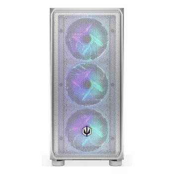 PC Midi Torn korpus ENDORFY ARX 500 ARGB Valge — karastatud klaas, toetab ATX/Micro-ATX/Mini-ITX, 3x140mm ees + 1x140mm taga, 1×3,5-tolline + 6×2,5-tollist pesa