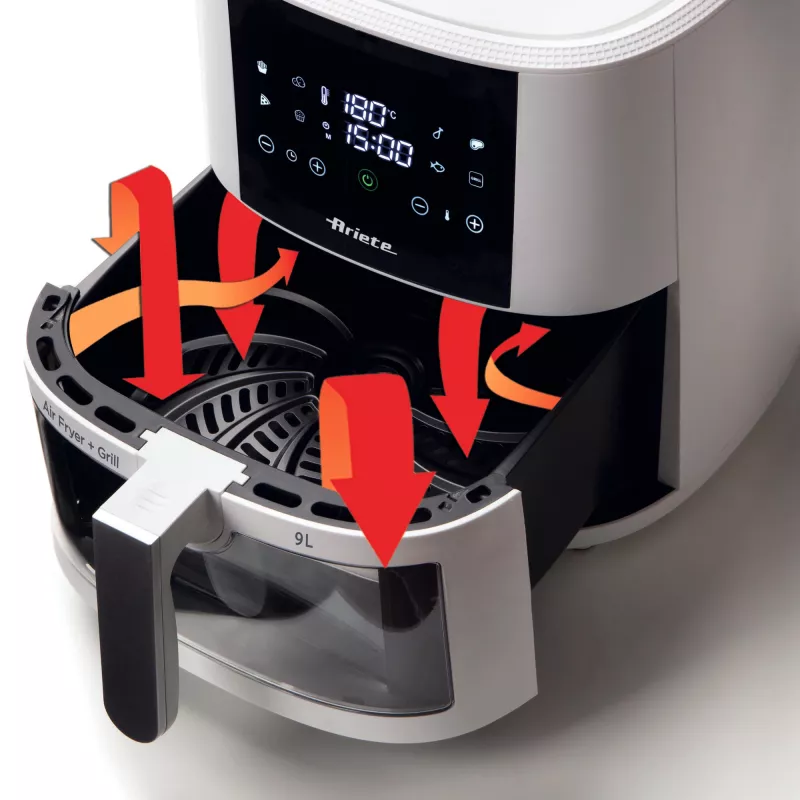 Ariete 4630 Õhufritüür 9L, 1300W, Maht 9L, Toiduvalmistamismaht 2,5kg, 8 eelseadistatud programmi, Temperatuur kuni 200°, Läbipaistev korv toiduvalmistamise kontrollimiseks, Valge