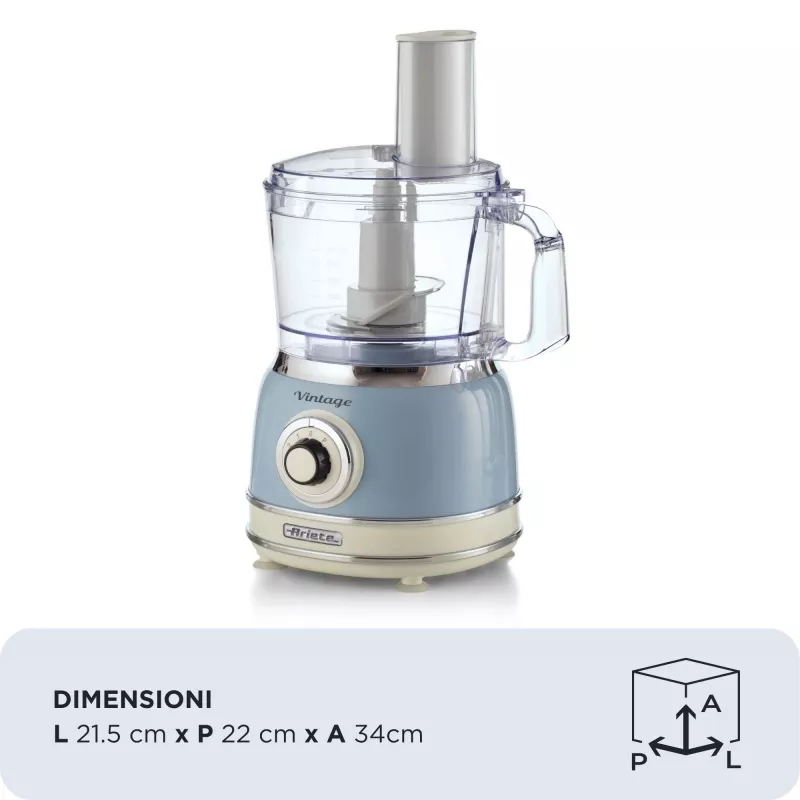 Köögikombain ARIETE Vintage Line 1781/05 — 1000 W, 2,1 L kauss, pöördnupp, roostevabast terasest tera, sinine