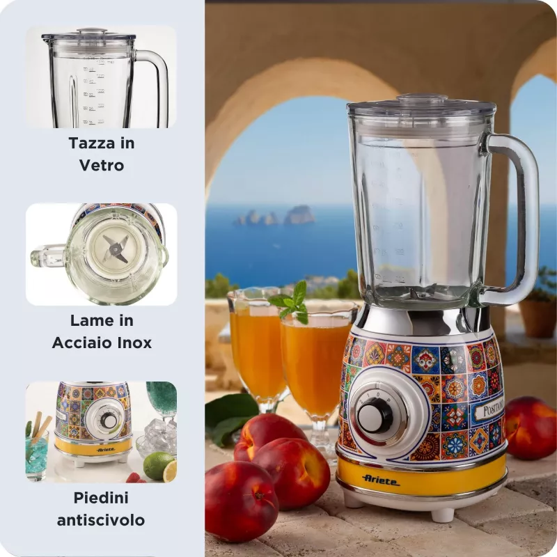 Ariete 583 Positano blender 1,5-liitrise klaaskannuga, 4 roostevabast terasest teraga, 4 kiirust + impulss, 1000 W
