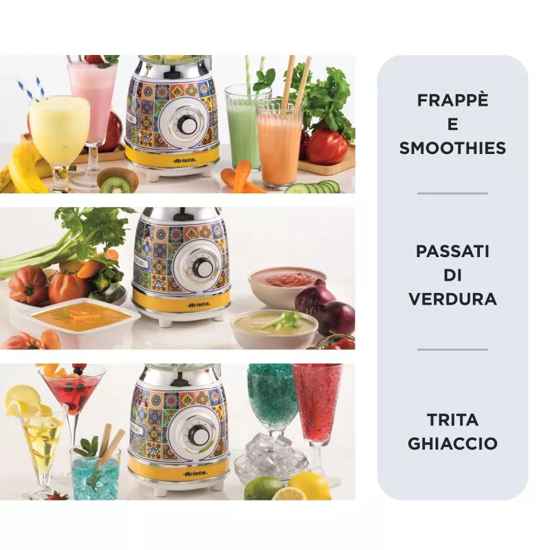 Ariete 583 Positano blender 1,5-liitrise klaaskannuga, 4 roostevabast terasest teraga, 4 kiirust + impulss, 1000 W
