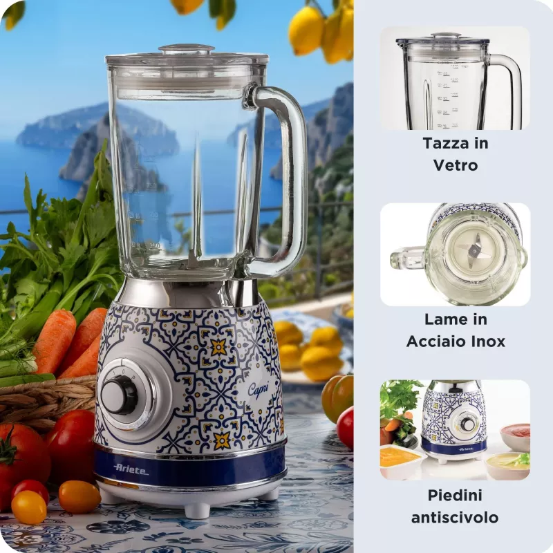 Ariete 583 Capri blender 1,5-liitrise klaaskannuga, 4 roostevabast terasest tera, 4 kiirust + impulss, 1000 W