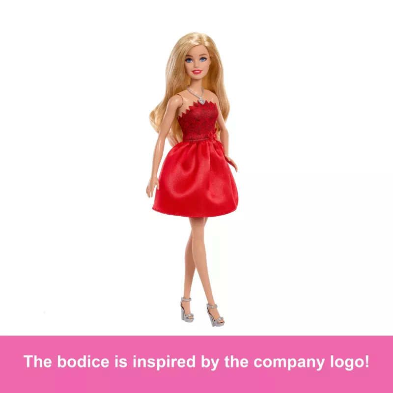 Barbie Mattel 80. aastapäeva rubiinpunane pidulik moenukk, punases kleidis koos aksessuaaridega