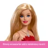 Barbie Mattel 80. aastapäeva rubiinpunane pidulik moenukk, punases kleidis koos aksessuaaridega