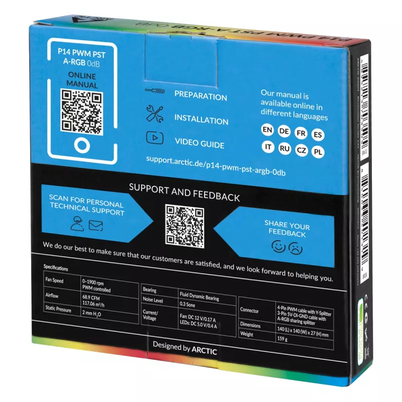 ARCTIC P14 PWM PST A-RGB 0dB - Poolpassiivne 140 mm ventilaator digitaalse A-RGB-ga
