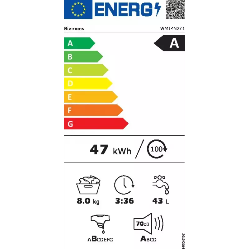 Pesumasin Siemens iQ300 WM14N271 eestlaetav 8 kg 1351 RPM Valge A klass