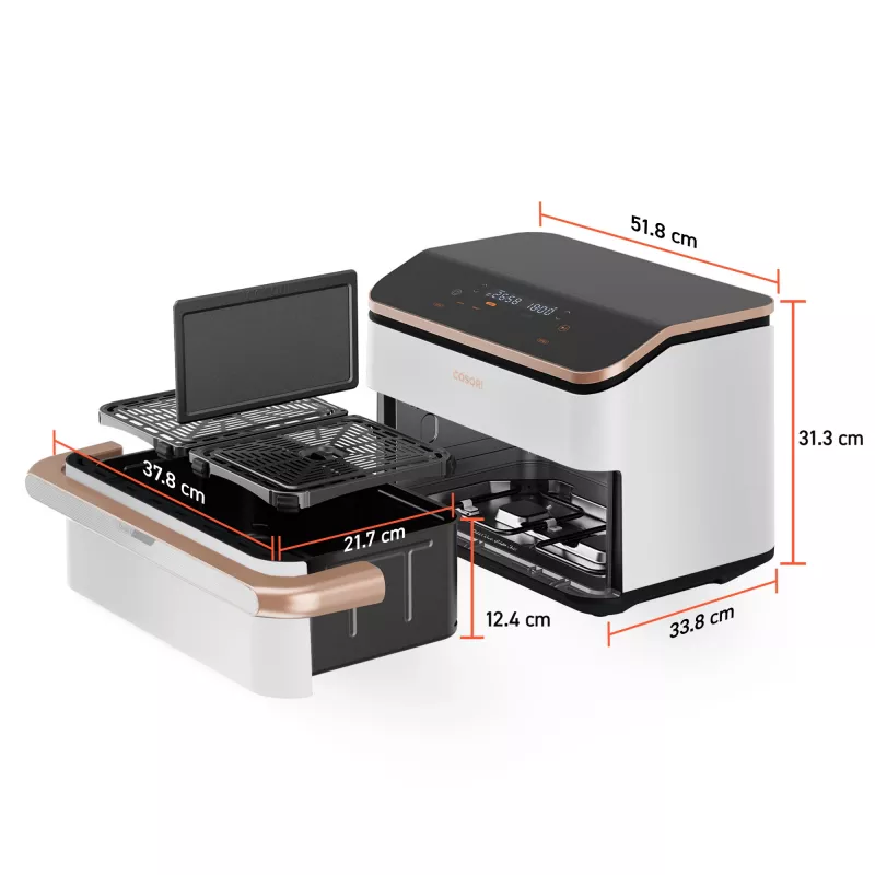 Cosori Dual Blaze Twinfry Chef Edition Double 10 L eraldiseisev 2800 W kuumaõhufritüür roosakuldne, valge