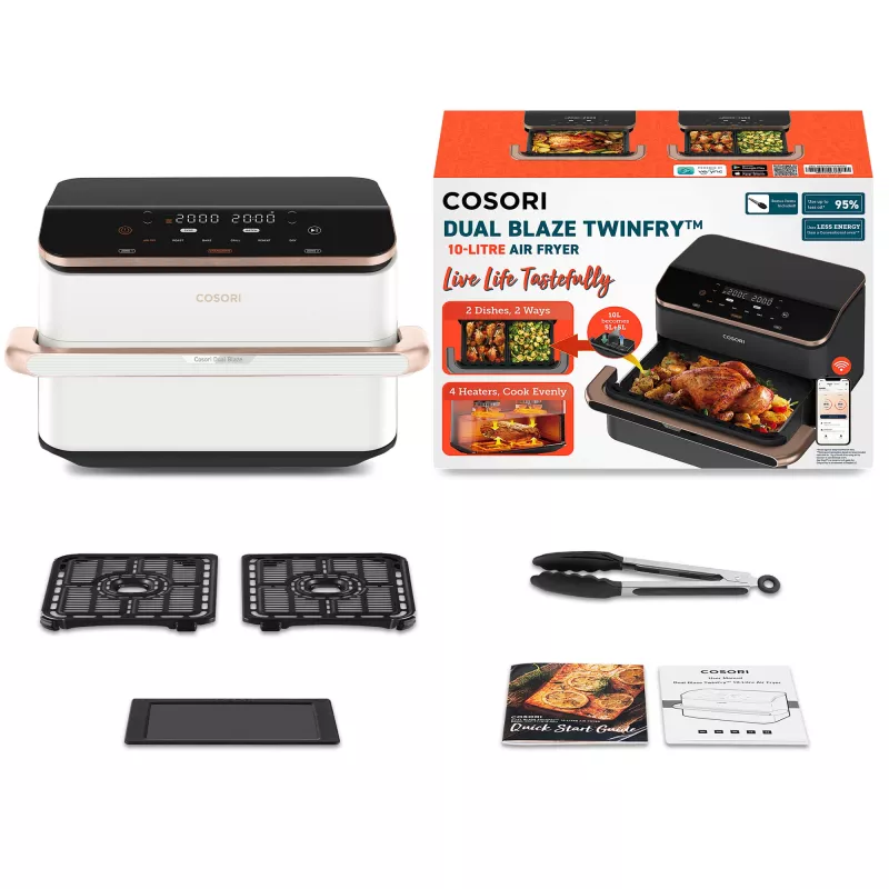 Cosori Dual Blaze Twinfry Chef Edition Double 10 L eraldiseisev 2800 W kuumaõhufritüür roosakuldne, valge