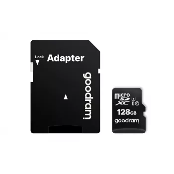 MicroSDXC välkmälu GOODRAM 128GB UHS-I Class 10 (lugemine 100 MB/s, kirjutamine 10 MB/s) SD-adapteriga