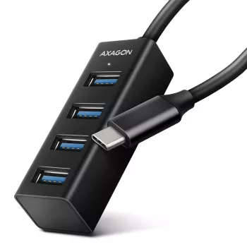 Axagon HUE-M1C 4x USB 3.2 Gen 1 MINI jaotur, metallist, 20 cm USB-C kaabel