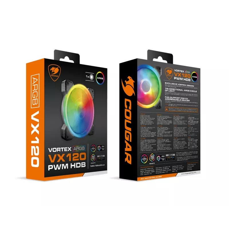 COUGAR VORTEX ARGB VX120 Arvutikorpuse ventilaator 12 cm Must 1 tk