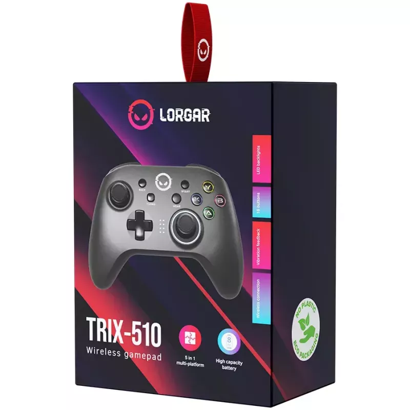 Gamepad Lorgar LRG-GP510 must juhtmevaba mängupult Nintendo Switchi, arvuti ja PlayStation 3 jaoks