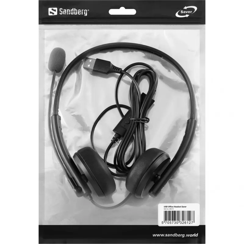 Sandberg USB Office Headset Saver, Wired, Calls/Music, 20 - 20000 Hz, 150 g, Headset, Must
