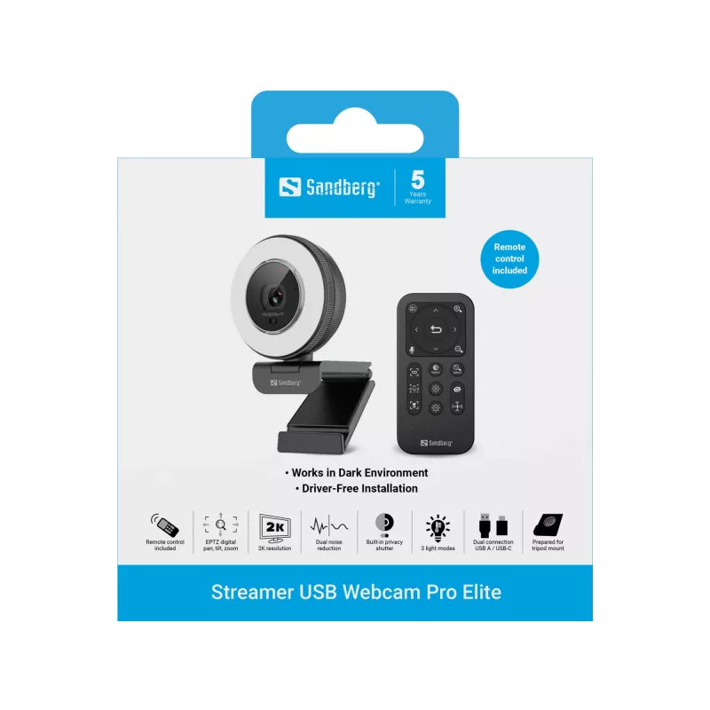Sandberg Streamer USB Webcam Pro Elite 2560x1440 60 fps Must