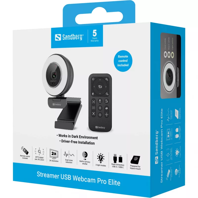 Sandberg Streamer USB Webcam Pro Elite 2560x1440 60 fps Must